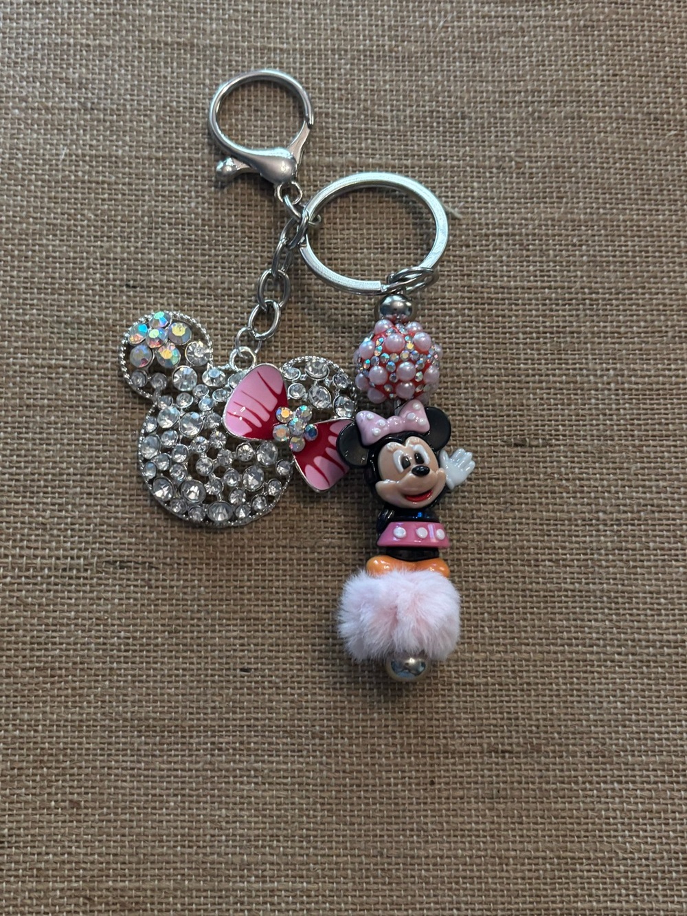 Minnie Mouse Disney Handmade Key Chain/Bag Charm Clip Pink